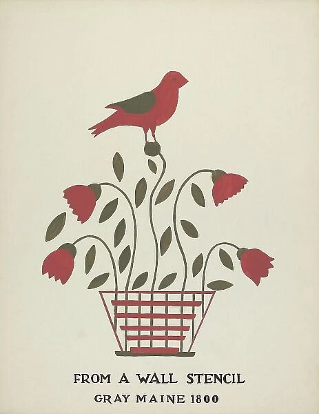 Design from Gray, Maine 1800 (no. 2): From Proposed Portfolio 'Maine Wall Stencils', 1935 / 1942. Creator: Mildred E Bent. Design from Gray, Maine 1800 (no. 2): From Proposed Portfolio 'Maine Wall Stencils', 1935 / 1942