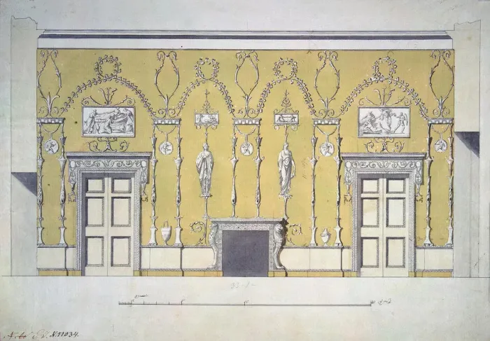 Framed Print : Design of the Green Dining room Great Palace in Tsarskoye Selo, Early 1780s. Artist: Cameron, Charles (ca. 1730 / 40-1812) Framed Print : Design of the Green Dining room Great Palace in Tsarskoye Selo, Early 1780s. Artist: Cameron, Charles (ca. 1730 / 40-1812)