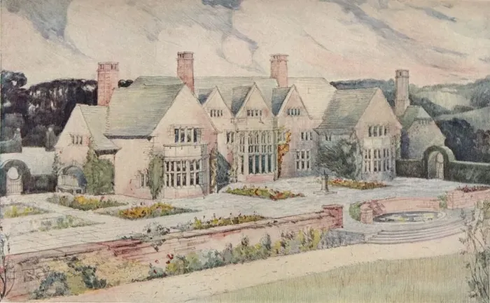 Framed Print : Design for a House and Garden in Surrey by the late C. E. Mallows, c1900 Framed Print : Design for a House and Garden in Surrey by the late C. E. Mallows, c1900