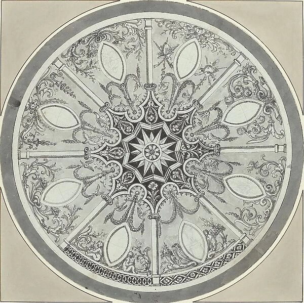 Design for an Inlaid Circular Table Top, with Alternatives, c. 1800. Creator: Unknown