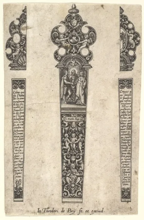 Framed Print : Design for knife handle to commemorate a marriage, ca. 1580-1600 Framed Print : Design for knife handle to commemorate a marriage, ca. 1580-1600