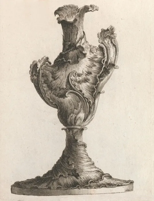 Framed Print : Design for a large Asymmetrical Vase, Plate 4 from: Neu inventierte Vasi a Framed Print : Design for a large Asymmetrical Vase, Plate 4 from: Neu inventierte Vasi a