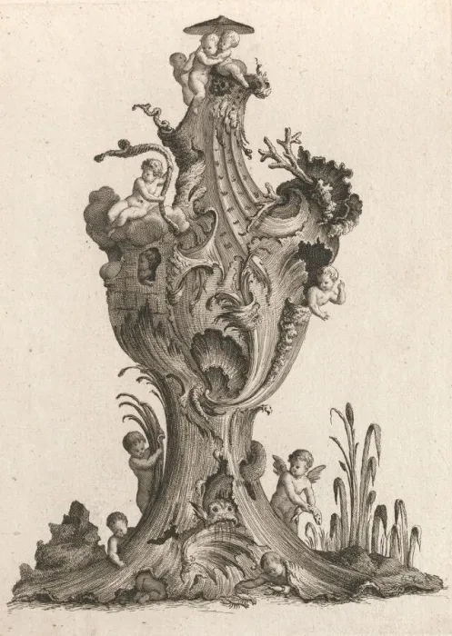 Framed Print : Design for a large Vase representing Water, Plate 5 from: Neu inventiert Framed Print : Design for a large Vase representing Water, Plate 5 from: Neu inventiert