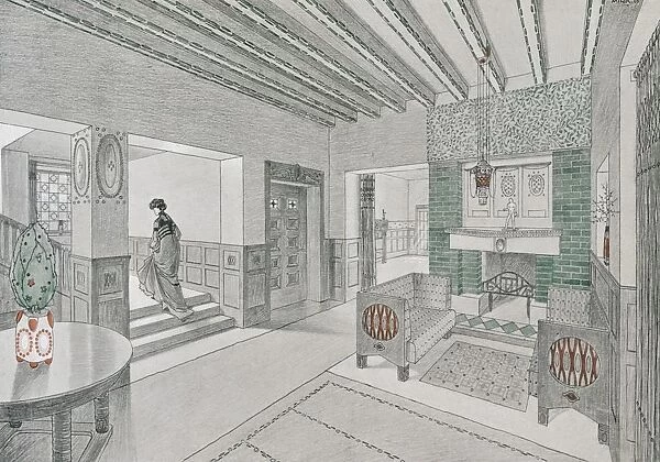 Design for a living-hall by Valentin Mink, 1906. Creator: German School (20th Century)