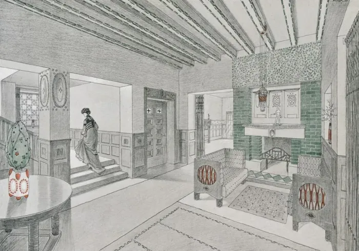 Framed Print : Design for a living-hall by Valentin Mink, 1906. Creator: German School (20th Century) Framed Print : Design for a living-hall by Valentin Mink, 1906. Creator: German School (20th Century)