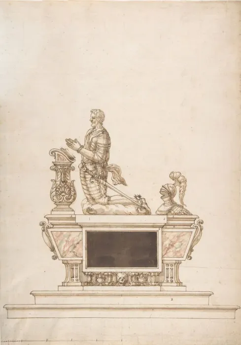 Framed Print : Design for a Mans Tomb, 16th century. Creator: Anon Framed Print : Design for a Mans Tomb, 16th century. Creator: Anon