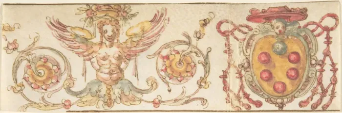 Framed Print : Design with Medici Coat of Arms and Harpy (Embroidery Design?), 16th century Framed Print : Design with Medici Coat of Arms and Harpy (Embroidery Design?), 16th century