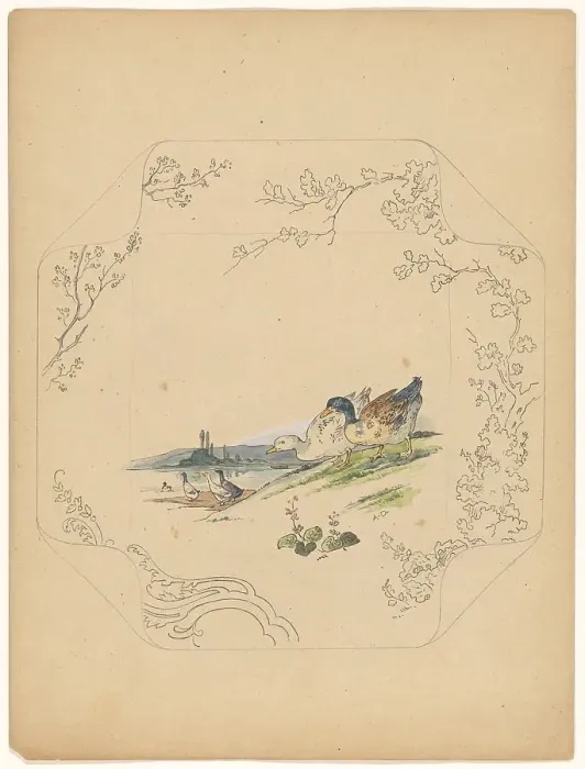 Framed Print : Design for model square board with six geese, c.1875-c.1880. Creator: Albert Louis Dammouse Framed Print : Design for model square board with six geese, c.1875-c.1880. Creator: Albert Louis Dammouse