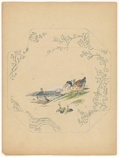 Design for model square board with six geese, c.1875-c.1880. Creator: Albert Louis Dammouse