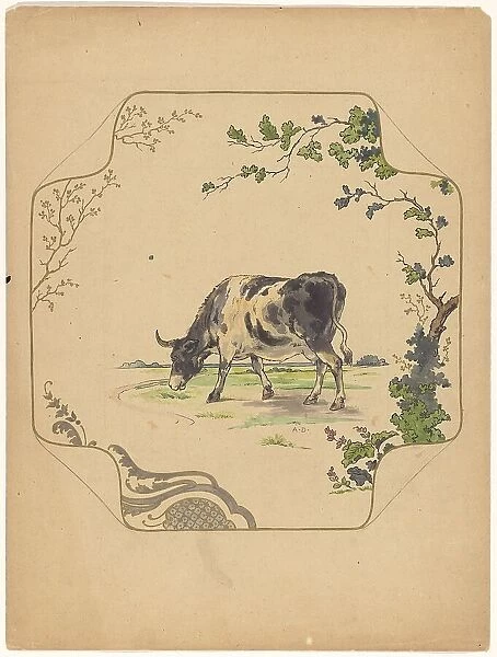 Design for model square board with grazing cow, c.1875-c.1880. Creator: Albert Louis Dammouse