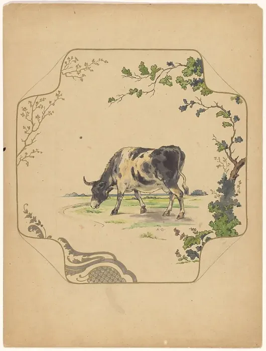 Framed Print : Design for model square board with grazing cow, c.1875-c.1880. Creator: Albert Louis Dammouse Framed Print : Design for model square board with grazing cow, c.1875-c.1880. Creator: Albert Louis Dammouse