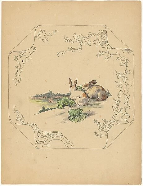 Design for model square board with two rabbits, c.1875-c.1880. Creator: Albert Louis Dammouse