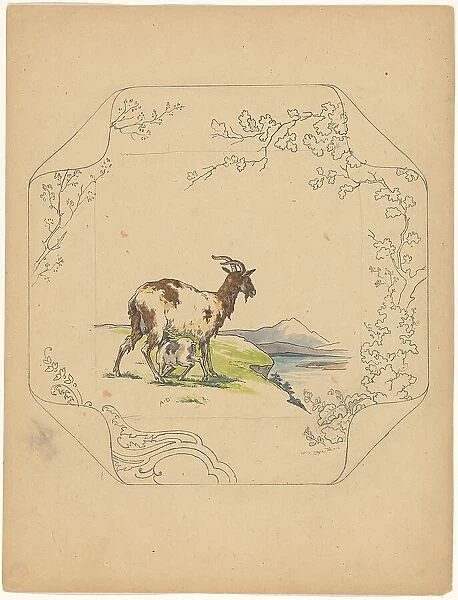 Design for model square board with a suckling goat, c.1875-c.1880. Creator: Albert Louis Dammouse