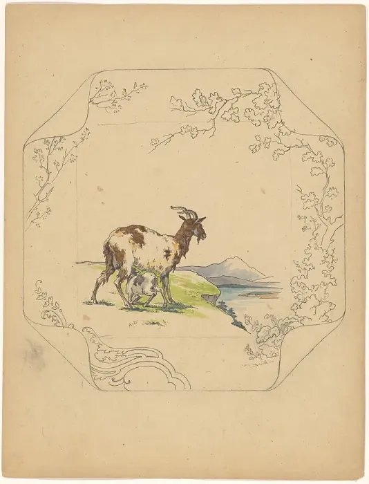 Framed Print : Design for model square board with a suckling goat, c.1875-c.1880. Creator: Albert Louis Dammouse Framed Print : Design for model square board with a suckling goat, c.1875-c.1880. Creator: Albert Louis Dammouse