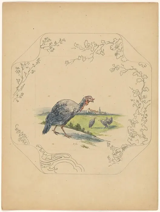 Framed Print : Design for model square board with turkeys, c.1875-c.1880. Creator: Albert Louis Dammouse Framed Print : Design for model square board with turkeys, c.1875-c.1880. Creator: Albert Louis Dammouse