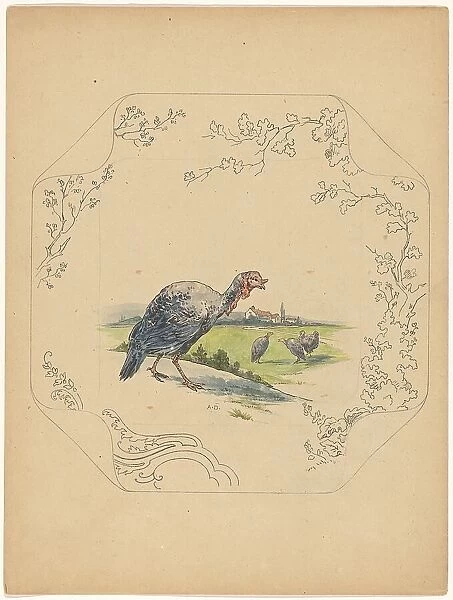 Design for model square board with turkeys, c.1875-c.1880. Creator: Albert Louis Dammouse