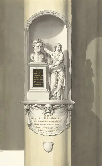 Framed Print : Design for a monument for C. Brunings: a bust in a niche with Fama, 1806. Creator: Bartholomeus Ziesenis Framed Print : Design for a monument for C. Brunings: a bust in a niche with Fama, 1806. Creator: Bartholomeus Ziesenis