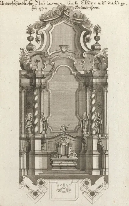 Framed Print : Design for a Monumental Altar, Plate i from Unterschiedliche Neu Inventier... Printed ca. 1750-56. Creator: Johann Michael Leüchte Framed Print : Design for a Monumental Altar, Plate i from Unterschiedliche Neu Inventier... Printed ca. 1750-56. Creator: Johann Michael Leüchte