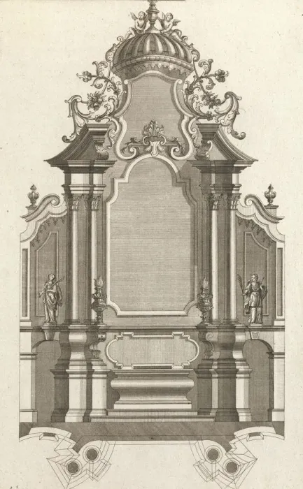Framed Print : Design for a Monumental Altar, Plate k from Unterschiedliche Neu Inventier... Printed ca. 1750-56. Creator: Martin Engelbrecht
