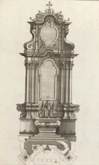 Framed Print : Design for a Monumental Altar, Plate m from Unterschiedliche Neu Inventier... Printed ca. 1750-56. Creator: Johann Michael Leüchte Framed Print : Design for a Monumental Altar, Plate m from Unterschiedliche Neu Inventier... Printed ca. 1750-56. Creator: Johann Michael Leüchte