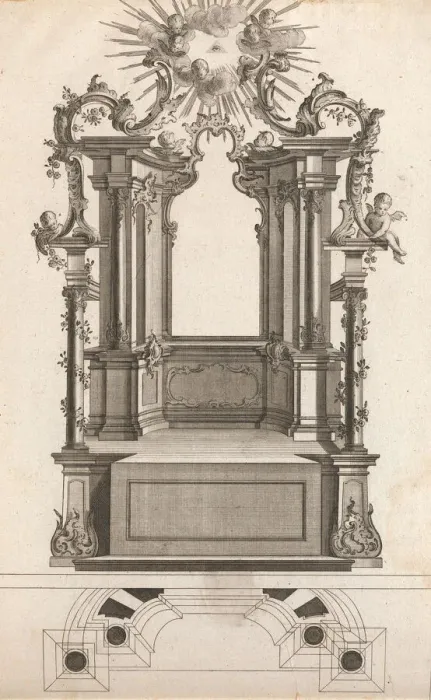 Framed Print : Design for a Monumental Altar, Plate o (?) from Unterschiedliche Neu Inv Framed Print : Design for a Monumental Altar, Plate o (?) from Unterschiedliche Neu Inv