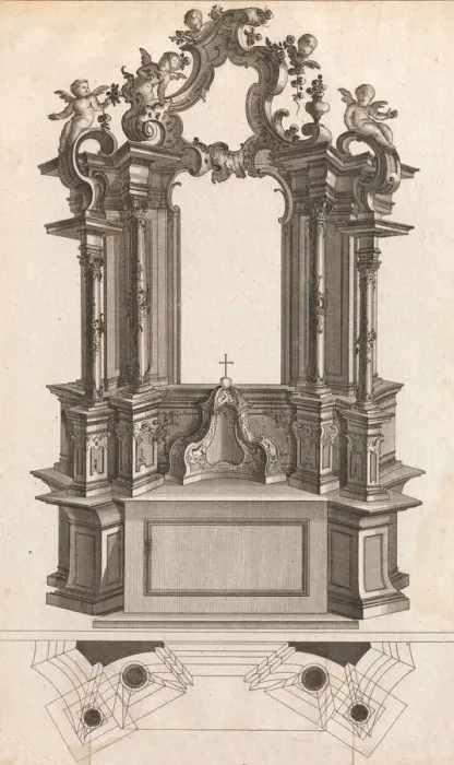 Framed Print : Design for a Monumental Altar, Plate p from Unterschiedliche Neu Inventi Framed Print : Design for a Monumental Altar, Plate p from Unterschiedliche Neu Inventi