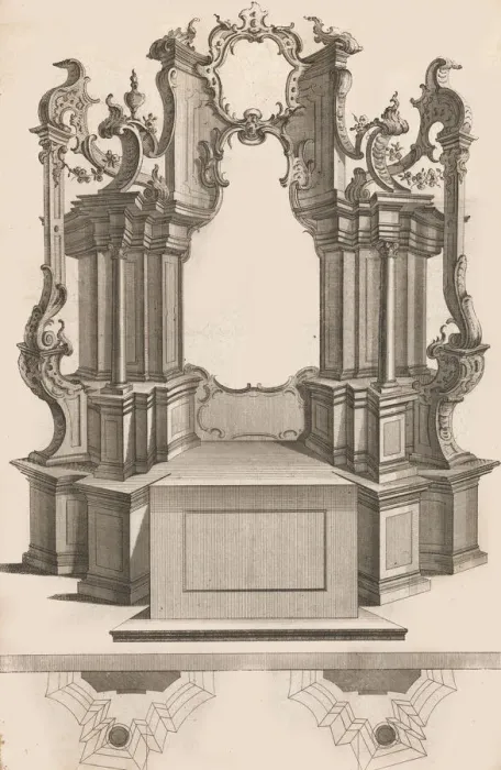 Framed Print : Design for a Monumental Altar, Plate q from Unterschiedliche Neu Inventi
