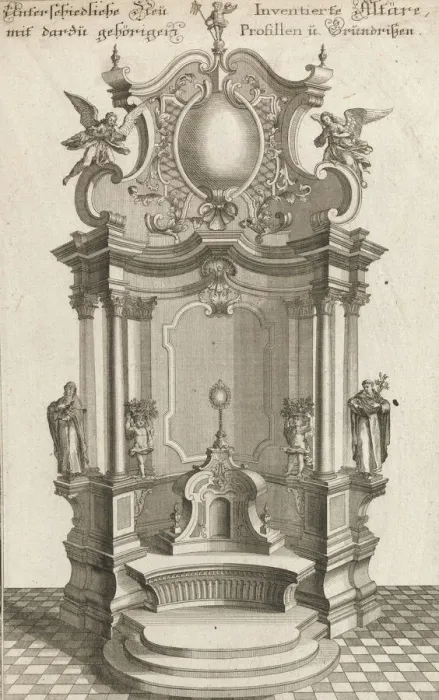 Framed Print : Design for a Monumental Altar, Plate a from Unterschiedliche Neu Inventier... Printed ca. 1750-56. Creator: Johann Michael Leüchte Framed Print : Design for a Monumental Altar, Plate a from Unterschiedliche Neu Inventier... Printed ca. 1750-56. Creator: Johann Michael Leüchte