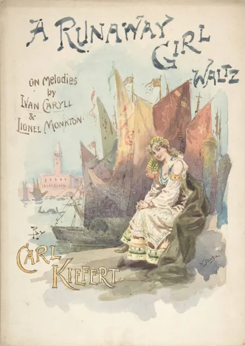 Framed Print : Design for music cover: A Runaway Girl Waltz, 1898. Creator: W. George Framed Print : Design for music cover: A Runaway Girl Waltz, 1898. Creator: W. George