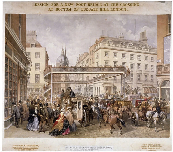 Design for a new footbridge at the crossing Ludgate Hill and Fleet Street, City of London, 1862