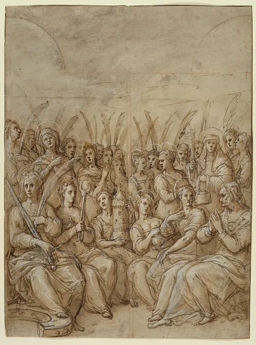 Framed Print : Design for the Outer Wings of an Altarpiece, with a Group of Virgin Martyrs... 16th century. Creator: Federico Zuccaro Framed Print : Design for the Outer Wings of an Altarpiece, with a Group of Virgin Martyrs... 16th century. Creator: Federico Zuccaro
