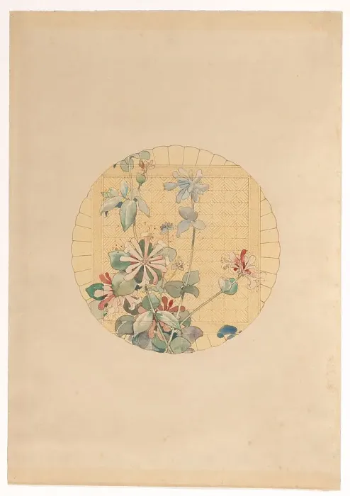 Framed Print : Design for the painting of motif for the manufacture Vieillard in Bordeaux, with honeysuckle, c.1875 Creator: Anon Framed Print : Design for the painting of motif for the manufacture Vieillard in Bordeaux, with honeysuckle, c.1875 Creator: Anon