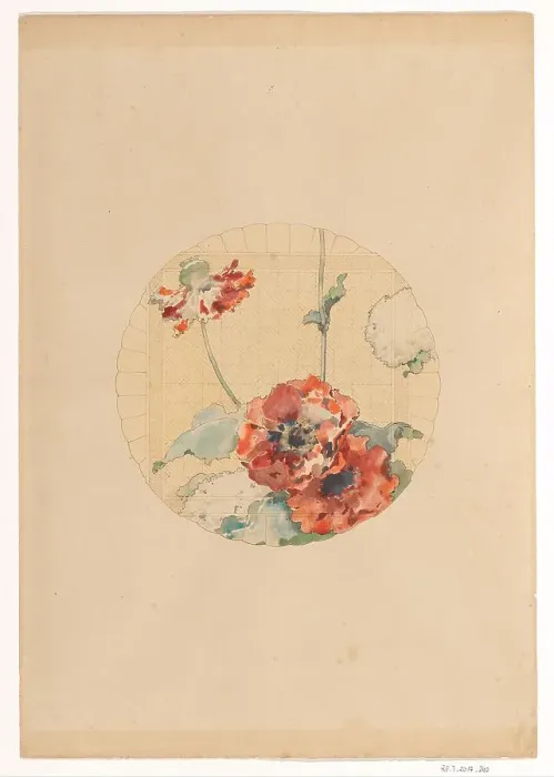 Framed Print : Design for the painting of signs for the manufacture Vieillard in Bordeaux, with poppies, c.1875-c.1 Creator: Anon Framed Print : Design for the painting of signs for the manufacture Vieillard in Bordeaux, with poppies, c.1875-c.1 Creator: Anon