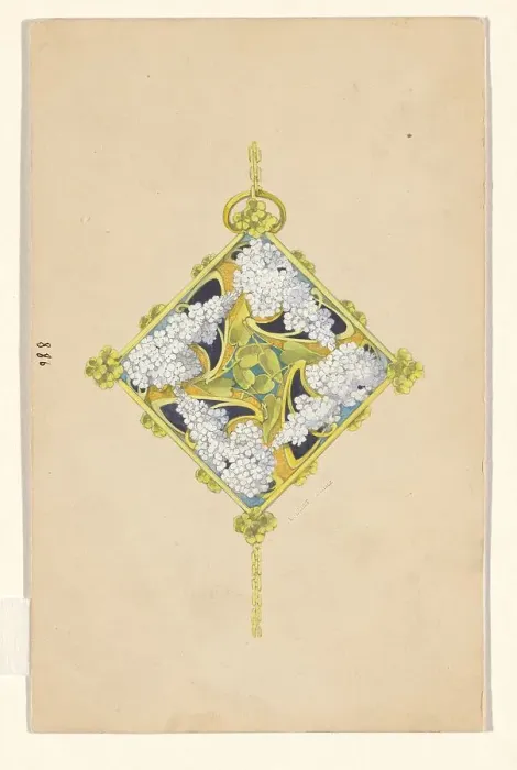 Framed Print : Design for a pendant with flower branches of lilacs, enamelled gold, c.1905. Creator: Paul Louchet Framed Print : Design for a pendant with flower branches of lilacs, enamelled gold, c.1905. Creator: Paul Louchet