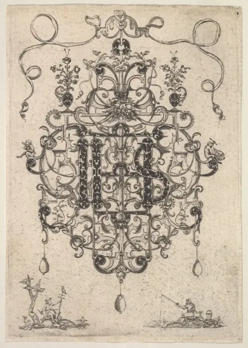 Framed Print : Design for a Pendant with IHS Monogram, 1609. Creator: Master PRK Framed Print : Design for a Pendant with IHS Monogram, 1609. Creator: Master PRK