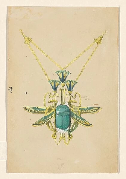 Design for a pendant with a scarab, snakes and lotus flowers, of enamelled gold with a scarab, c.190 Creator: Paul Louchet