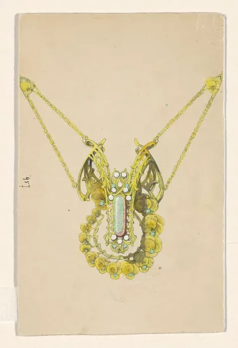 Framed Print : Design for a pendant with violets, enamelled gold with an opal, c.1905. Creator: Paul Louchet Framed Print : Design for a pendant with violets, enamelled gold with an opal, c.1905. Creator: Paul Louchet