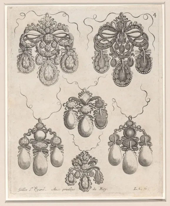 Framed Print : Design for Pendants, Plate 4 from Livre des Ouvrages d Orfevrerie, after 1663 Framed Print : Design for Pendants, Plate 4 from Livre des Ouvrages d Orfevrerie, after 1663