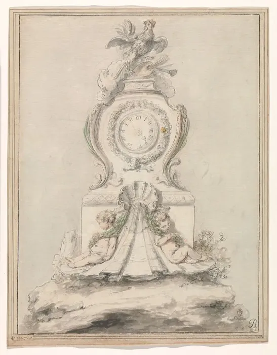 Framed Print : Design for a pendulum clock, c.1750-c.1760. Creator: Charles Hutin Framed Print : Design for a pendulum clock, c.1750-c.1760. Creator: Charles Hutin