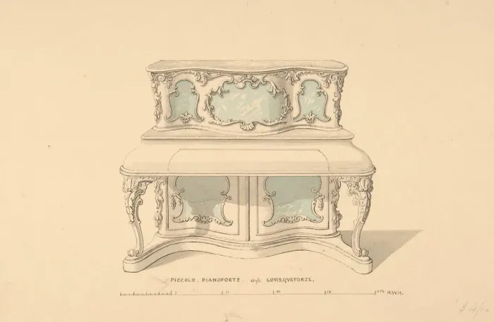 Framed Print : Design for Piccolo Pianoforte, Louis Quatorze Style, 1835-1900 Framed Print : Design for Piccolo Pianoforte, Louis Quatorze Style, 1835-1900