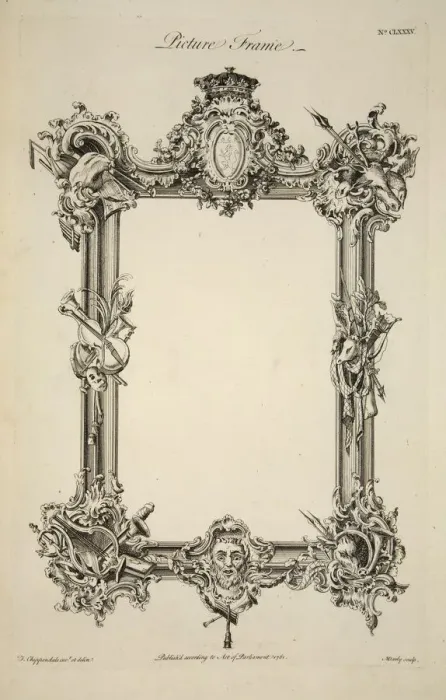 Framed Print : Design for a Picture Frame, pub. 1761 (engraving). Creator: Thomas Chippendale (1718 - 1779) after Framed Print : Design for a Picture Frame, pub. 1761 (engraving). Creator: Thomas Chippendale (1718 - 1779) after