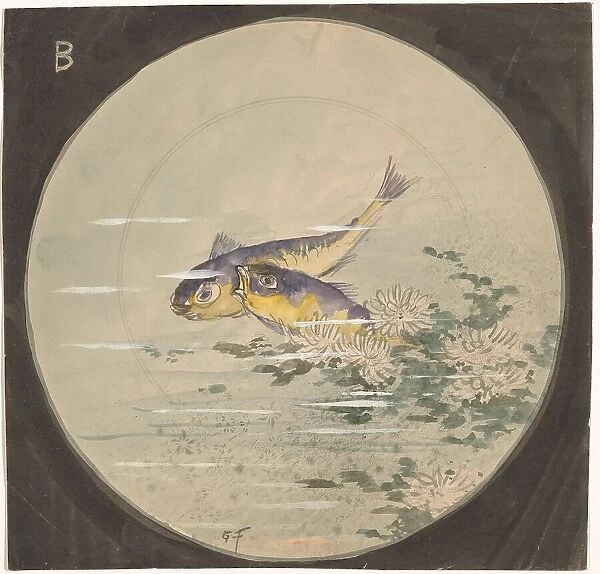 Design for a plate with two blue and yellow fish and waterlilies, c.1875-c.1890. Creator: Gustave Fraipont