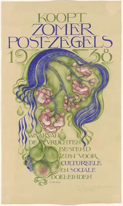 Framed Print : Design for a poster for the sale of summer stamps for the year 1938, c. 1938. Creator: Willem Arondeus Framed Print : Design for a poster for the sale of summer stamps for the year 1938, c. 1938. Creator: Willem Arondeus