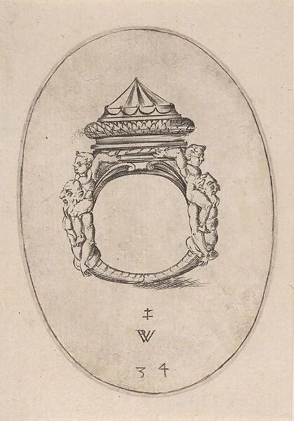 Design for a Ring with a Large Faceted Gemstone, Plate 34 from Livre d Aneaux
