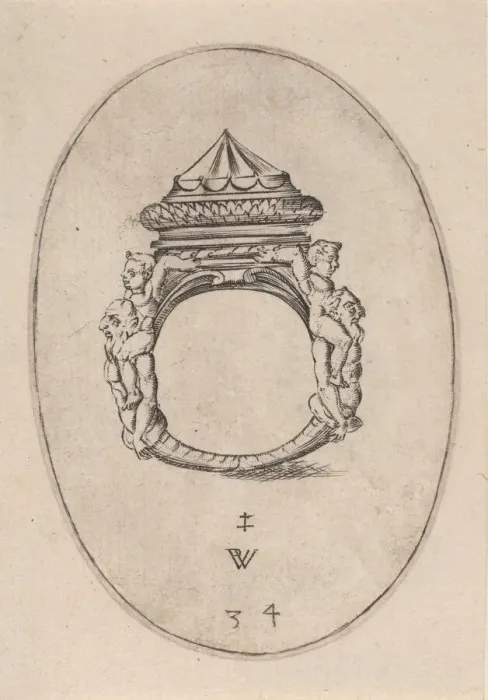 Framed Print : Design for a Ring with a Large Faceted Gemstone, Plate 34 from Livre d Aneaux Framed Print : Design for a Ring with a Large Faceted Gemstone, Plate 34 from Livre d Aneaux