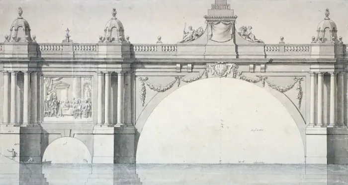Framed Print : Design by Robert Mylne for a section of Blackfriars Bridge, London, 1759. Artist Framed Print : Design by Robert Mylne for a section of Blackfriars Bridge, London, 1759. Artist
