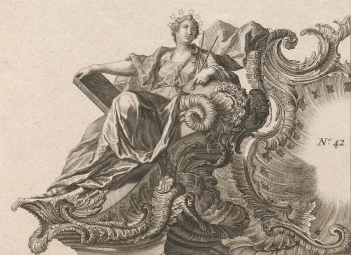 Framed Print : Design for a Rocaille Cartouche with the Figure of Prudentia, Plate 1 Framed Print : Design for a Rocaille Cartouche with the Figure of Prudentia, Plate 1
