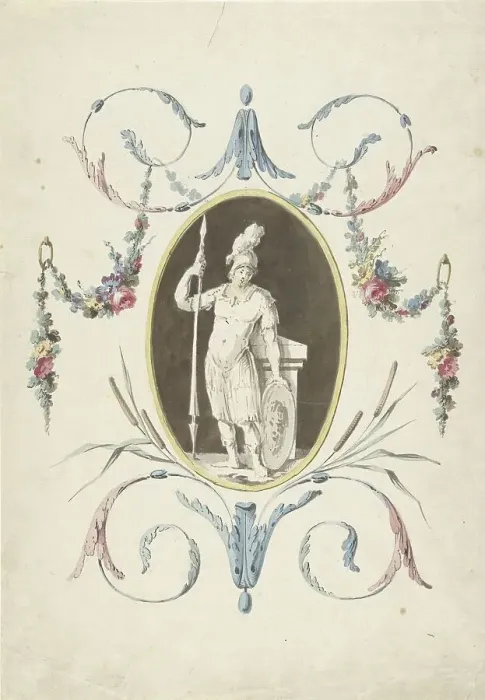 Framed Print : Design for room decorations with a panel with a standing warrior, 1767-1823. Creator: Abraham Meertens Framed Print : Design for room decorations with a panel with a standing warrior, 1767-1823. Creator: Abraham Meertens