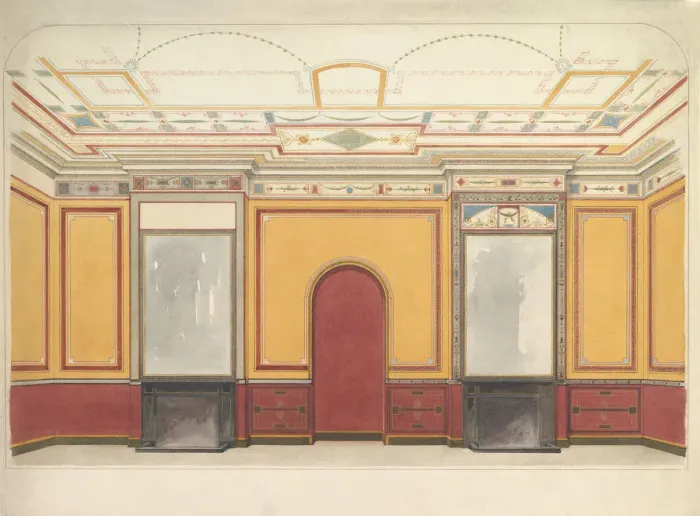Framed Print : Design for a room with two fireplaces, ca. 1860. Creators: John Dibblee Crace Framed Print : Design for a room with two fireplaces, ca. 1860. Creators: John Dibblee Crace