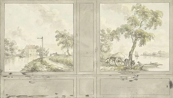 Design for room wall with paintings of Duivendrechtse Bridge and Krimpen aan de Lek, 1752-1819. Creator: Juriaan Andriessen